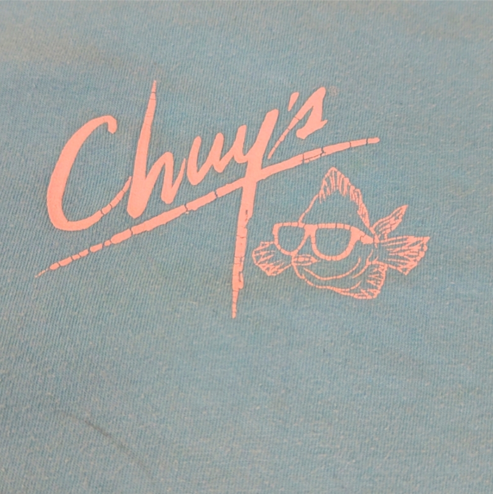 Chuy's Vintage Blue Tee Fun & Fabulous Iconic Fish Wearing Sunglasses Logo XL